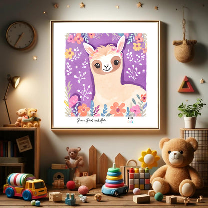 Peace, Paws and Love Llama No:3 Art Print Poster For Kids