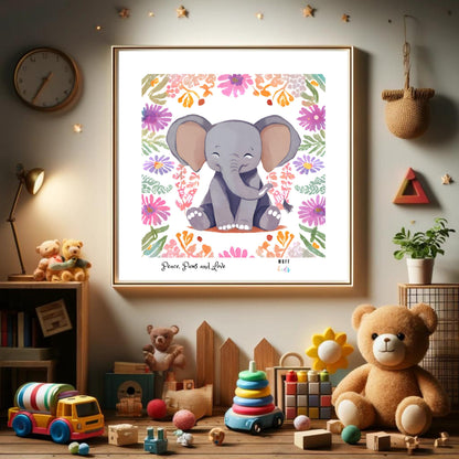 Peace, Paws and Love Elephant No:2 Art Print Poster For Kids