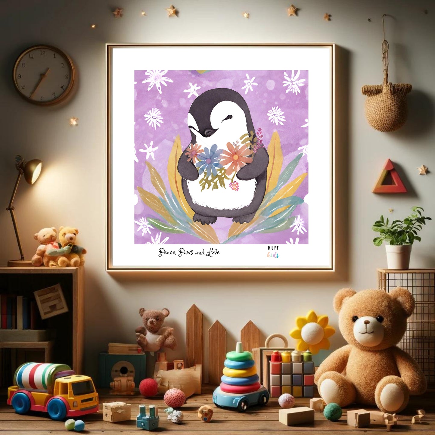 Peace, Paws and Love Penguin No:1 Art Print Tasarım Çocuk Odası Posteri