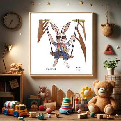 Kids Art Print Design Rabbit At Park No.1 Poster For Kids