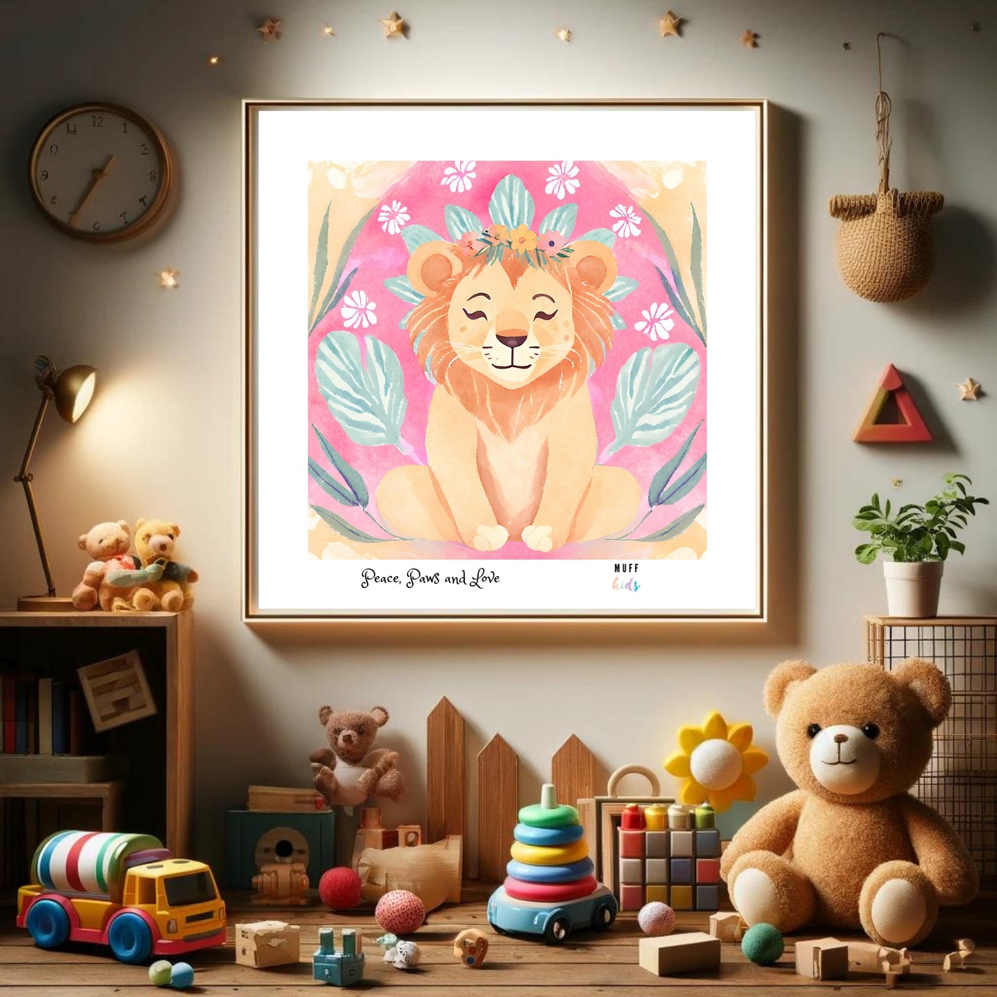 Peace, Paws and Love Lion No:2 Art Print Poster For Kids