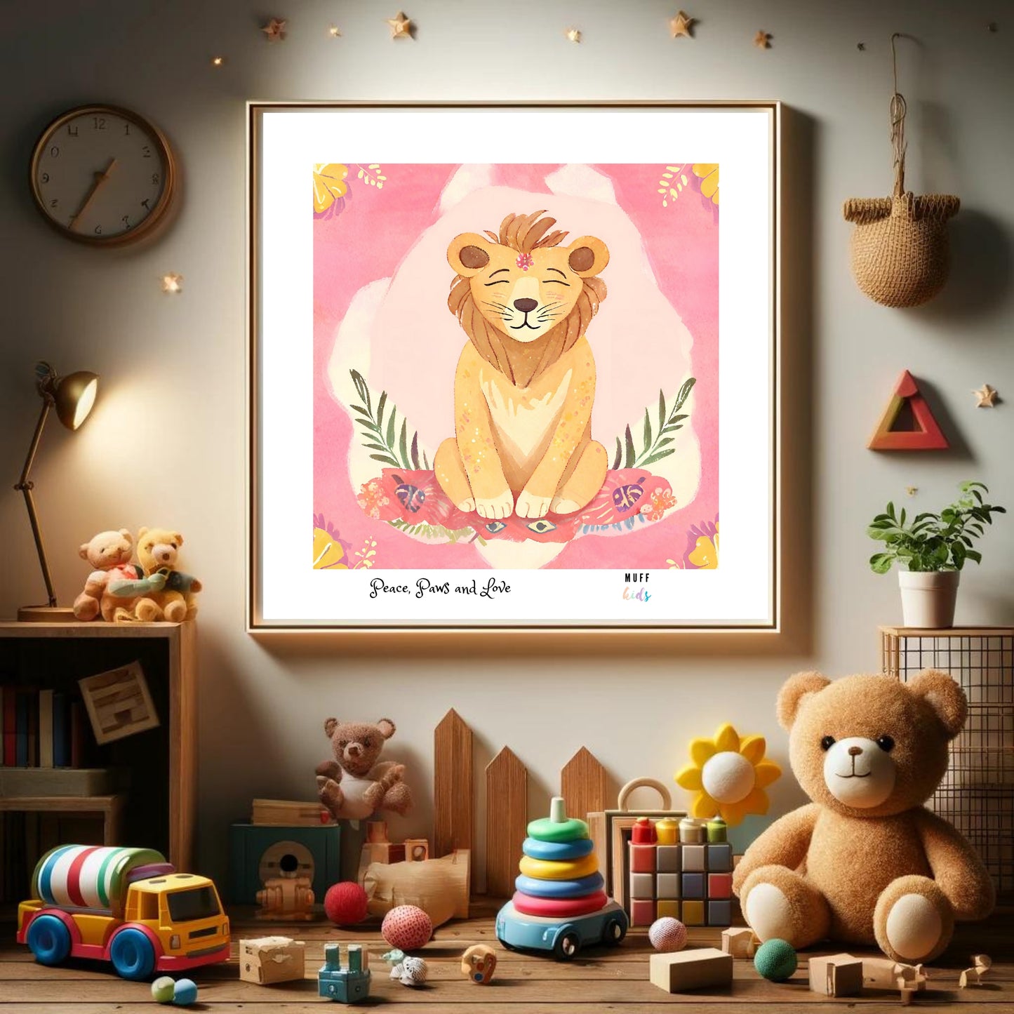 Peace, Paws and Love Lion No:4 Art Print Poster For Kids