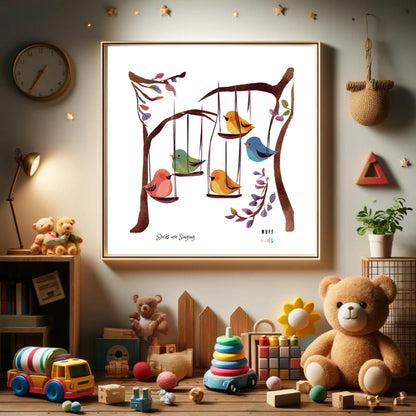 Kids Art Print Design Birds Are Singing Poster For Kids