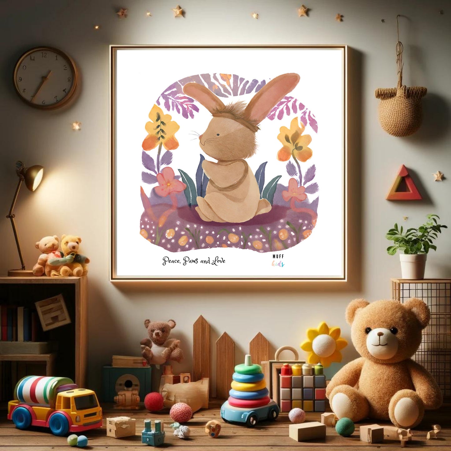 Peace, Paws and Love Rabbit No:2 Art Print Tasarım Çocuk Odası Posteri