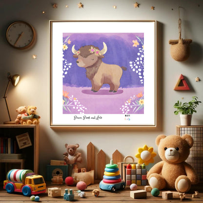 Peace, Paws and Love Bison No:1 Art Print Poster For Kids