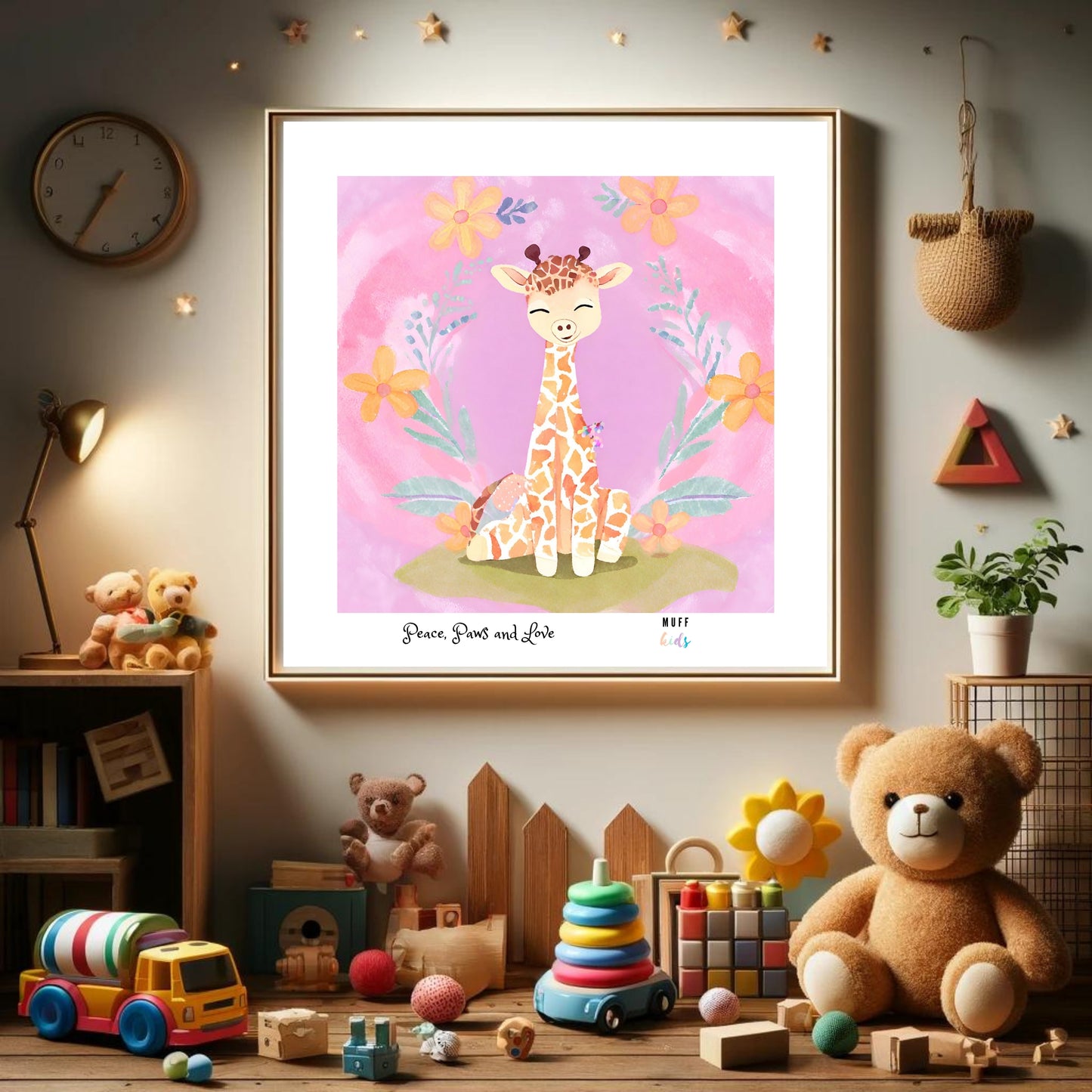 Peace, Paws and Love Giraffe No:2 Art Print Poster For Kids