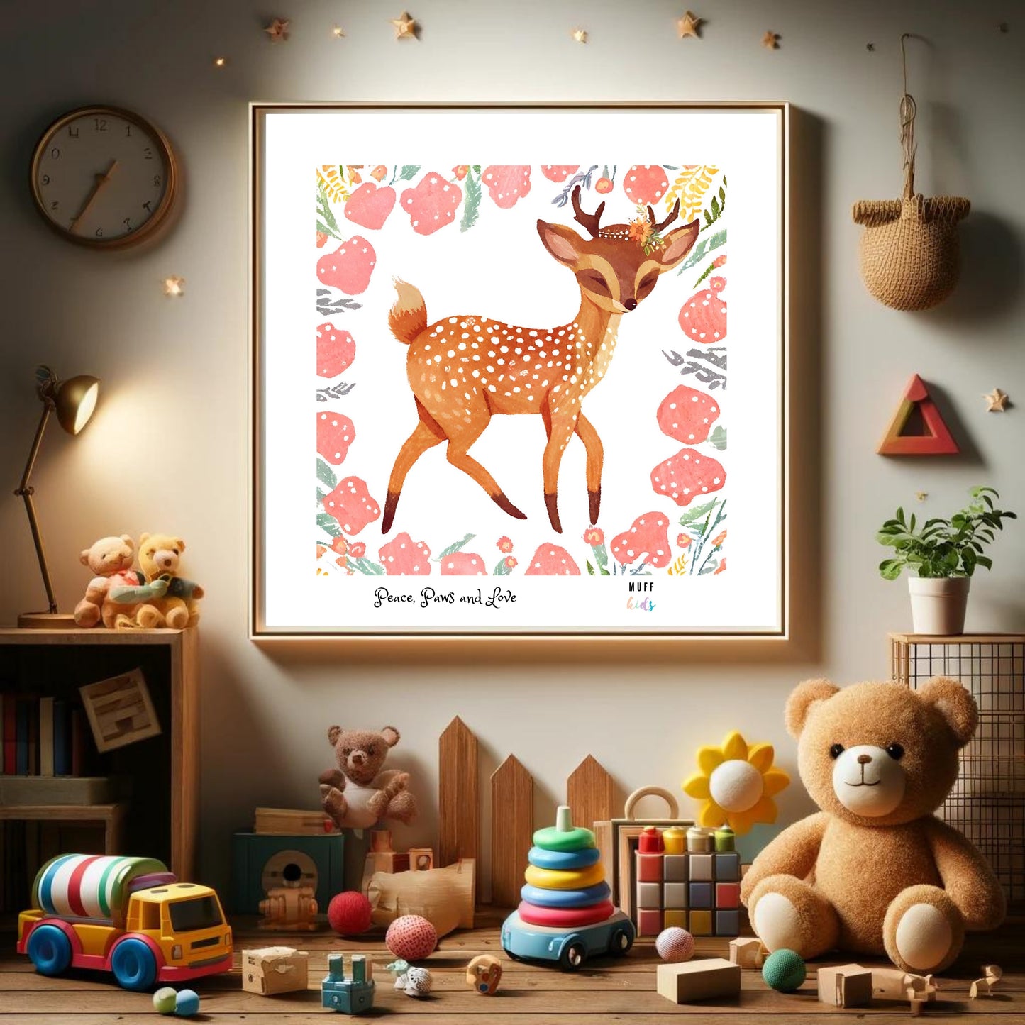 Peace, Paws and Love Deer No:2 Art Print Poster For Kids