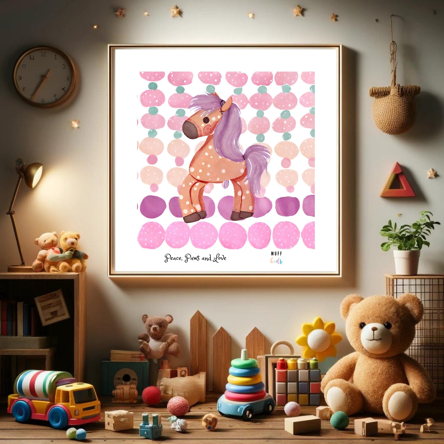 Peace, Paws and Love Horse No:3 Art Print Poster For Kids