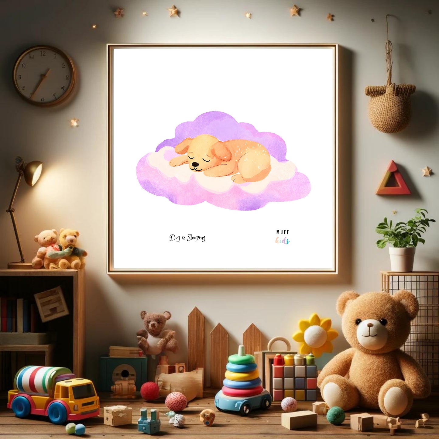 Kids Art Print Design Sleeping Dog Poster For Kids