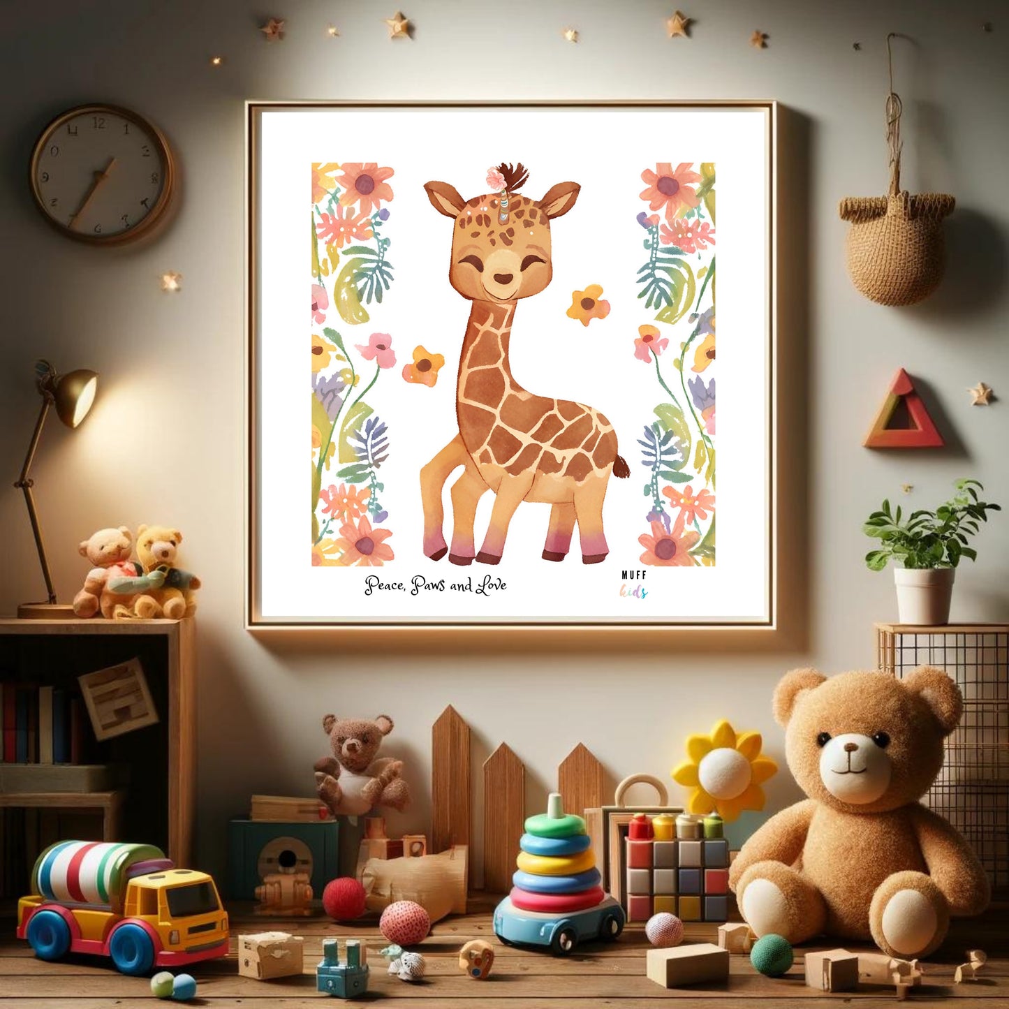 Peace, Paws and Love Giraffe No:3 Art Print Poster For Kids