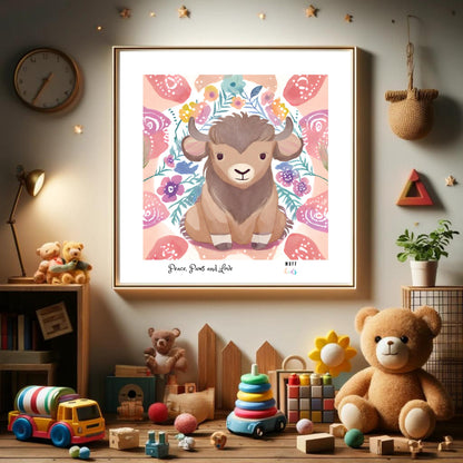 Peace, Paws and Love Bison No:2 Art Print Poster For Kids