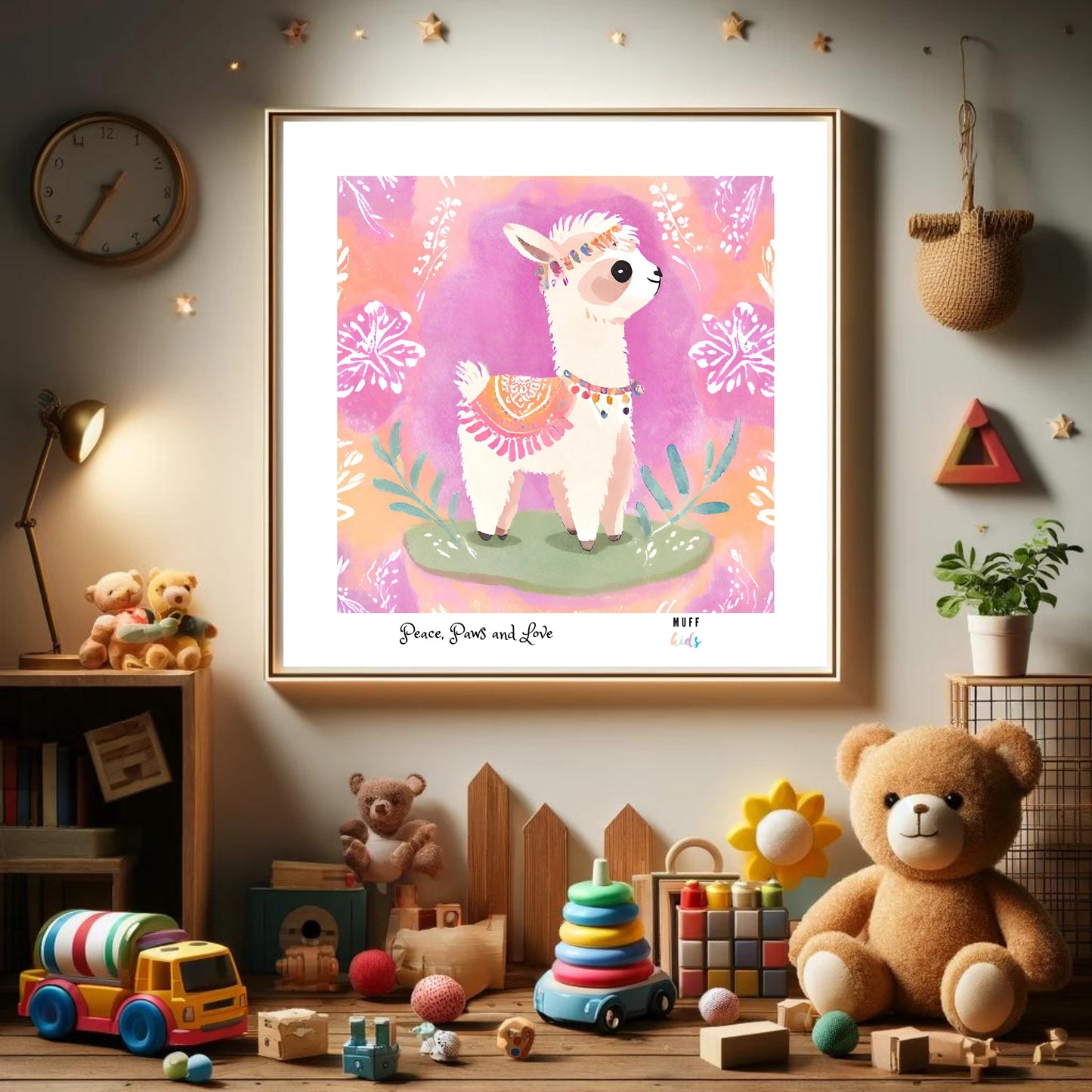 Peace, Paws and Love Llama No:2 Art Print Poster For Kids