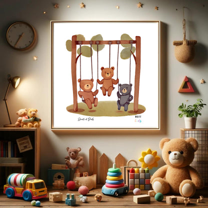 Kids Art Print Design Bear At Park Poster For Kids