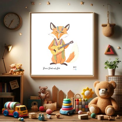 Peace, Paws and Love Fox No:1 Art Print Poster For Kids