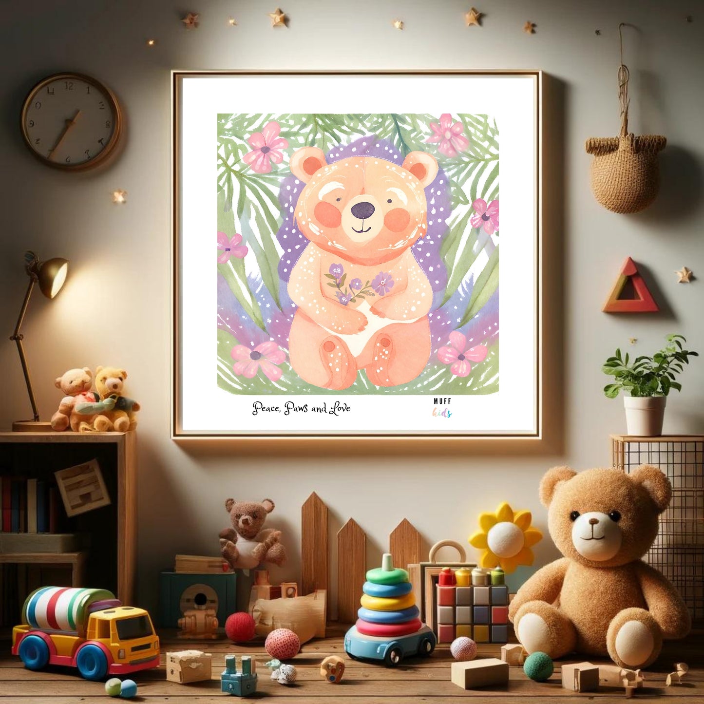 Peace, Paws and Love Bear No:2 Art Print Tasarım Çocuk Odası Posteri