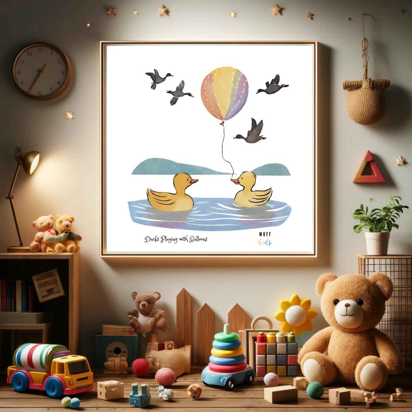 Animals With Balloons Art Print Tasarım Çocuk Odası Posteri