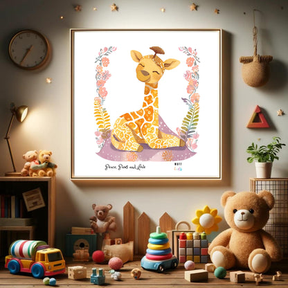 Peace, Paws and Love Giraffe No:1 Art Print Poster For Kids