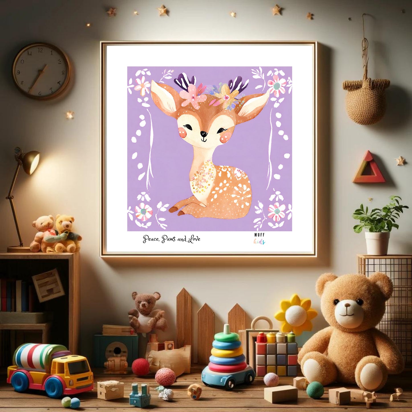 Peace, Paws and Love Deer No:5 Art Print Poster For Kids