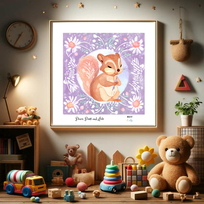 Peace, Paws and Love Squirrel No:3 Art Print Tasarım Çocuk Odası Posteri