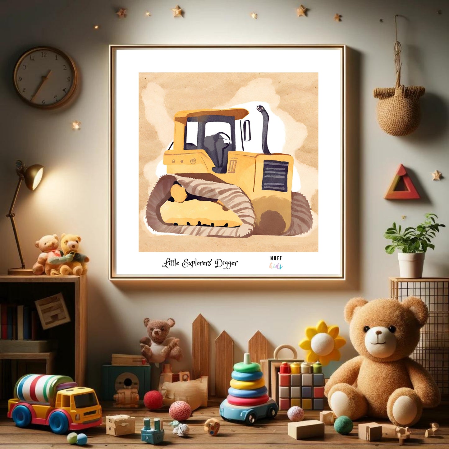 Little Explorers' Digger Art Print Poster For Kids