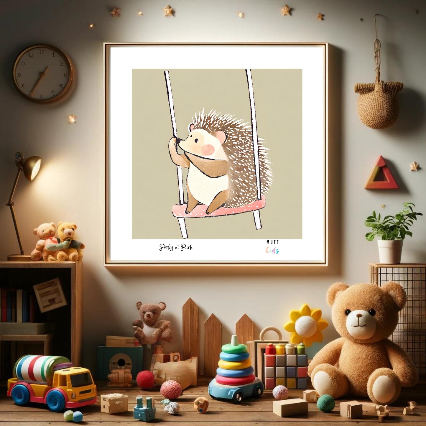 Kids Art Print Design Hedgehog At Park No.2 Poster For Kids