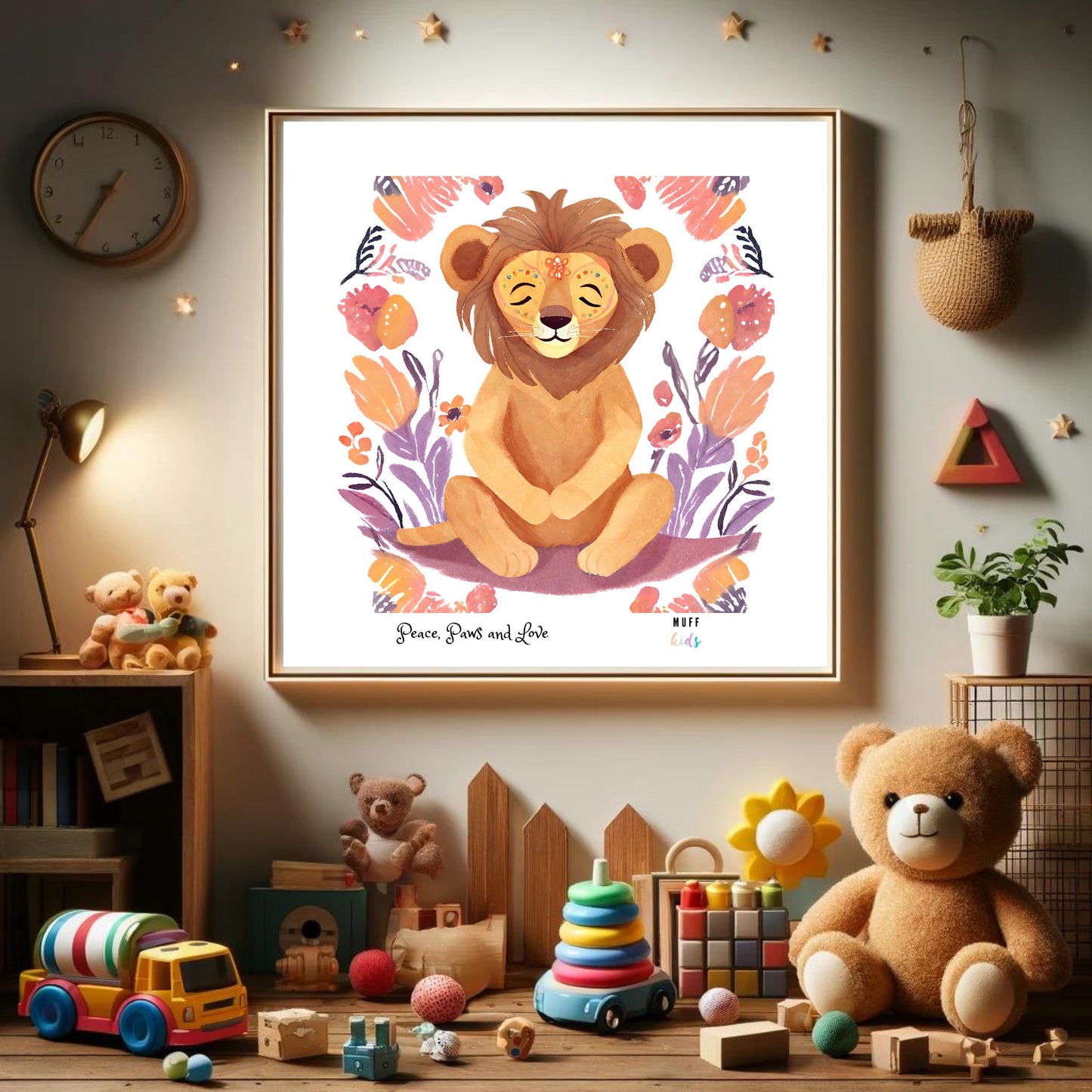 Peace, Paws and Love Lion No:3 Art Print Poster For Kids