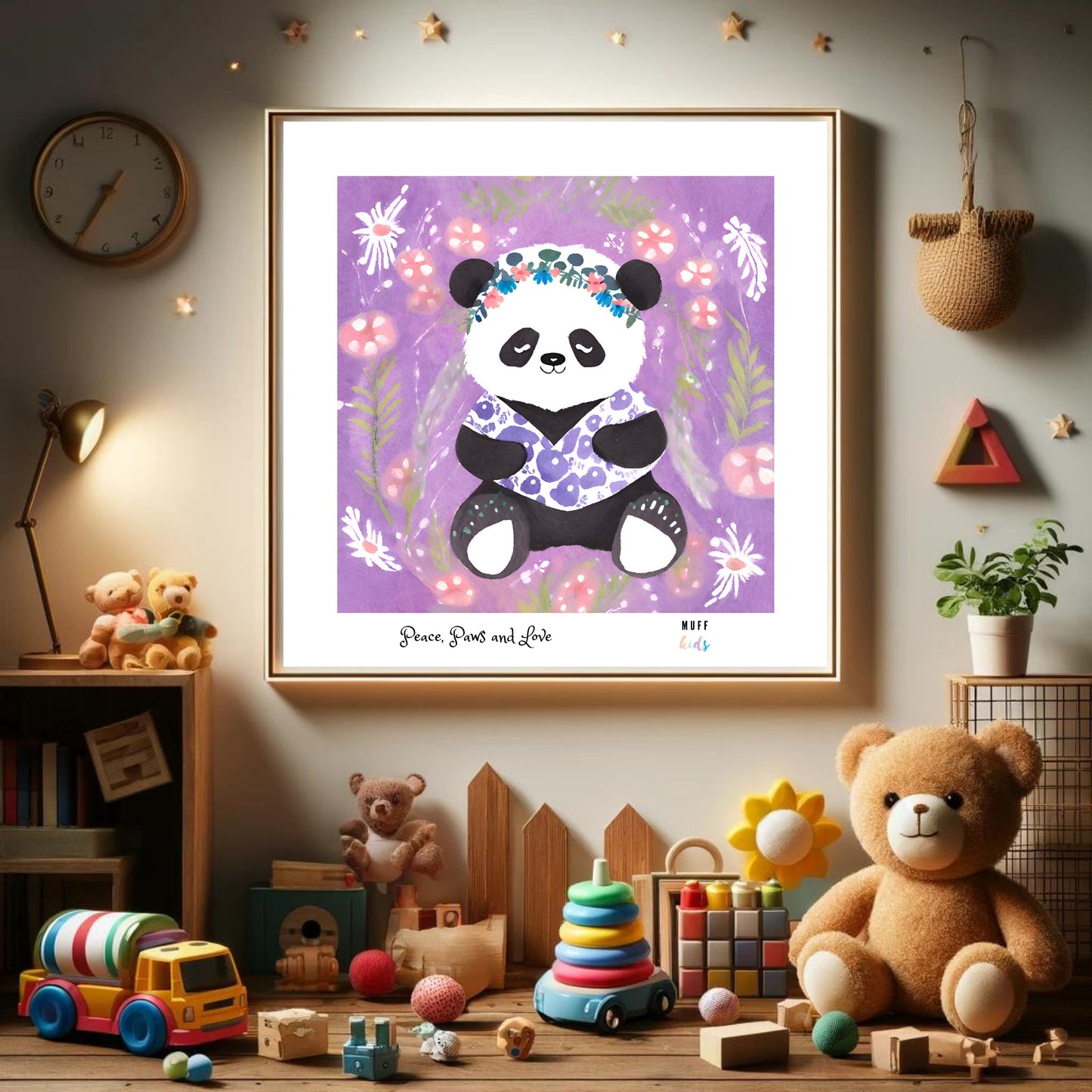 Peace, Paws and Love Panda No:1 Art Print Tasarım Çocuk Odası Posteri