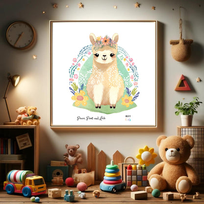 Peace, Paws and Love Llama No:4 Art Print Poster For Kids