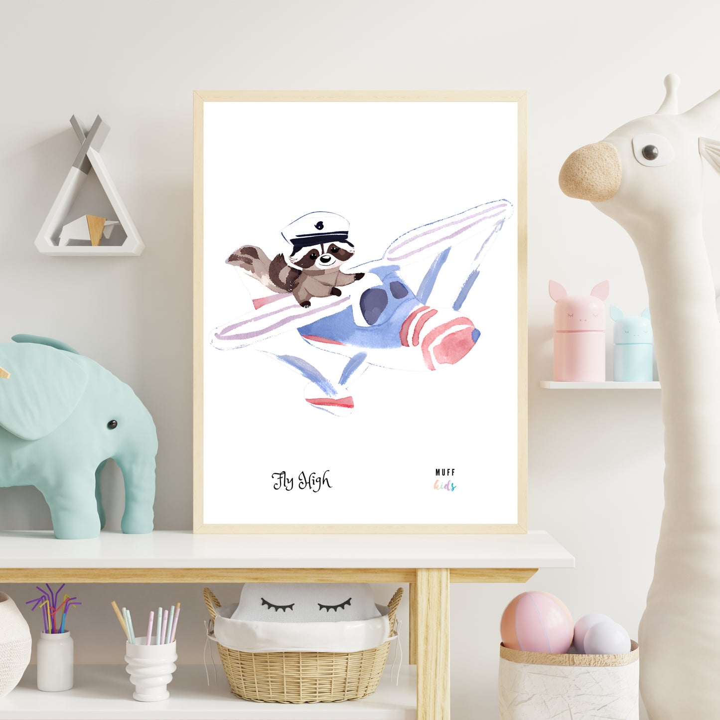 Fly High Animals No.5 Art Print Tasarım Çocuk Odası Posteri