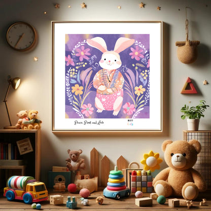 Peace, Paws and Love Rabbit No:1 Art Print Tasarım Çocuk Odası Posteri