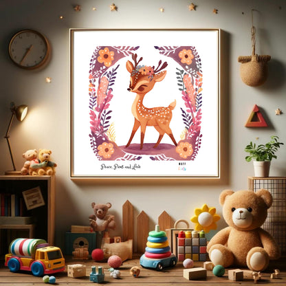 Peace, Paws and Love Deer No:3 Art Print Poster For Kids