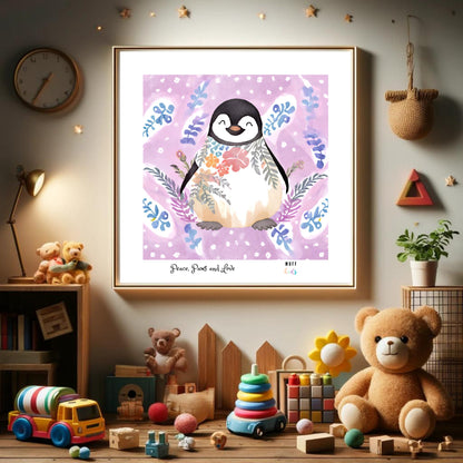 Peace, Paws and Love Penguin No:2 Art Print Tasarım Çocuk Odası Posteri