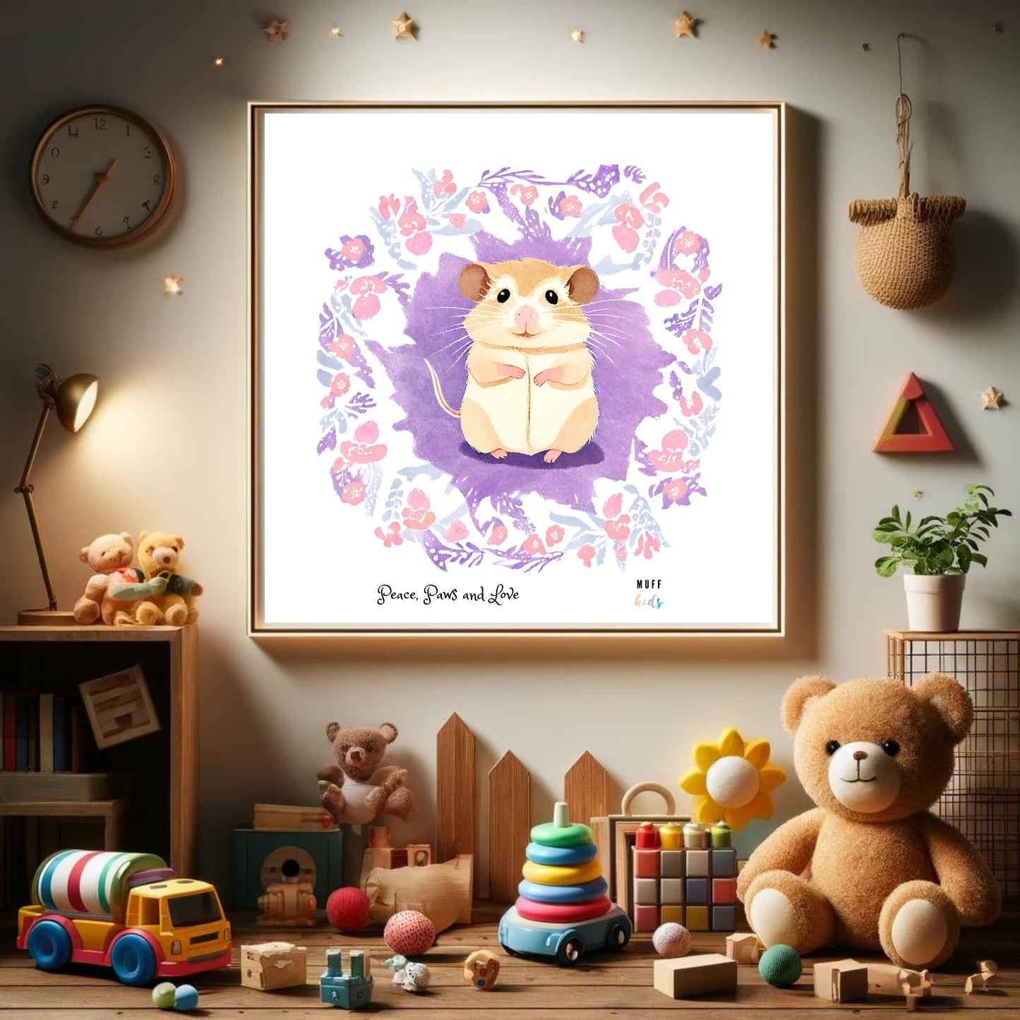 Peace, Paws and Love Mouse No:1 Art Print Tasarım Çocuk Odası Posteri