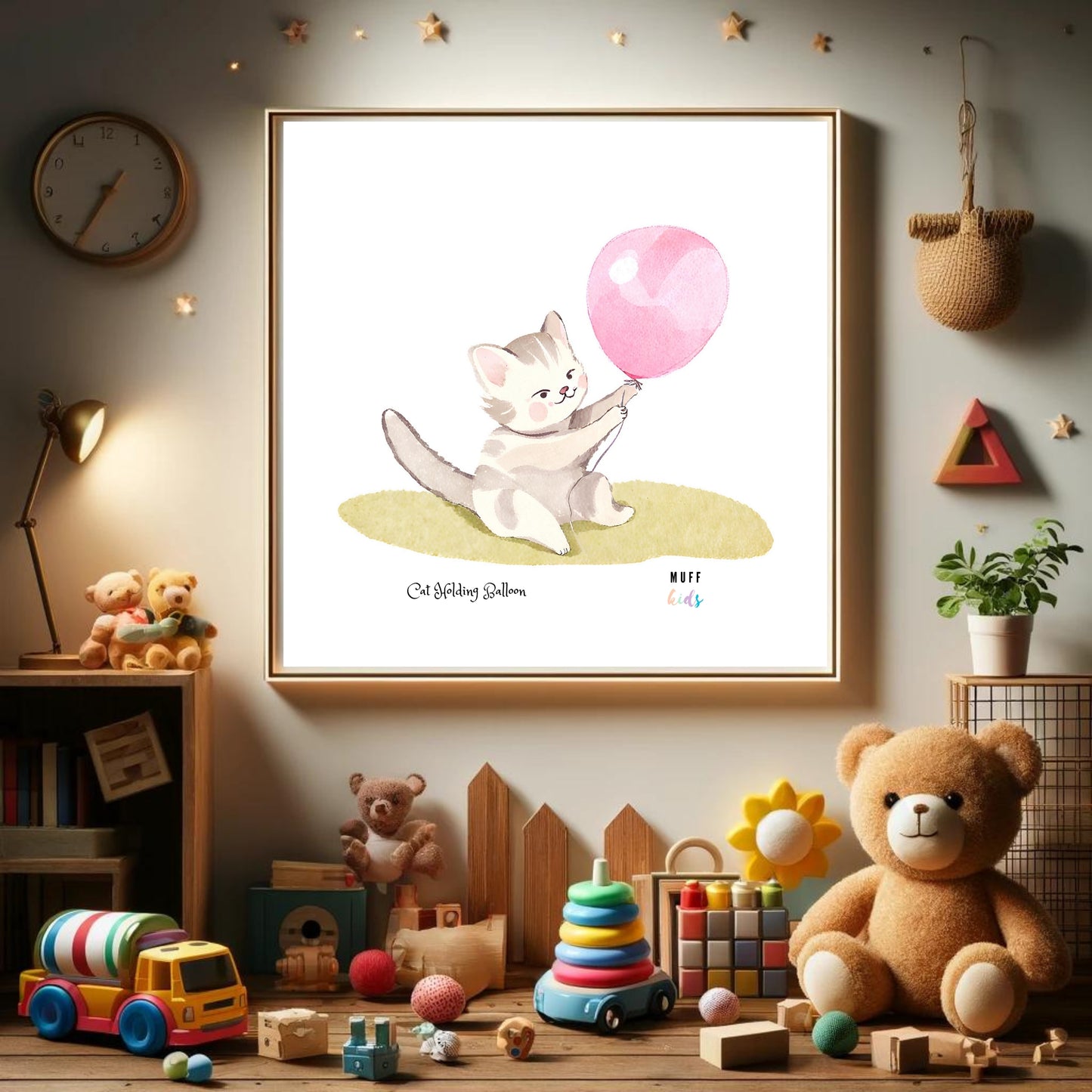 Animals With Balloons Art Print Tasarım Çocuk Odası Posteri