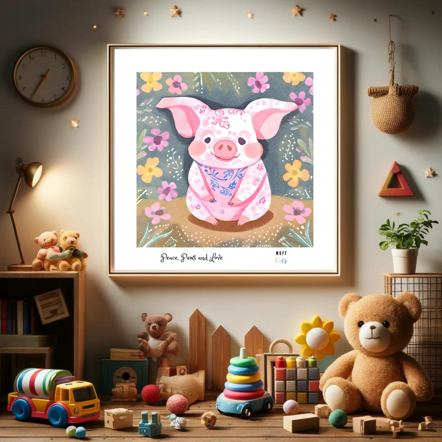 Peace, Paws and Love Pig No:4 Art Print Tasarım Çocuk Odası Posteri