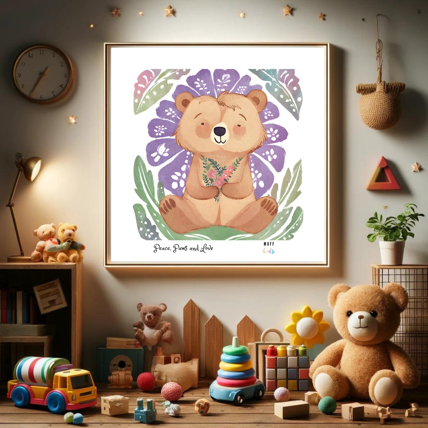 Peace, Paws and Love Bear No:1 Art Print Poster For Kids