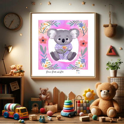 Peace, Paws and Love Koala No:3 Art Print Poster For Kids