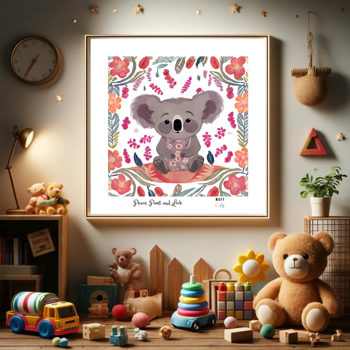 Peace, Paws and Love Koala No:1 Art Print Poster For Kids