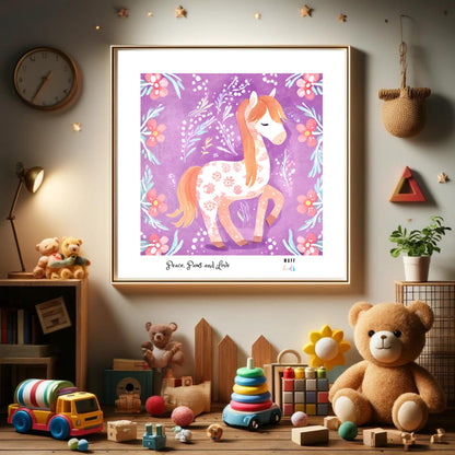 Peace, Paws and Love Horse No:1 Art Print Poster For Kids