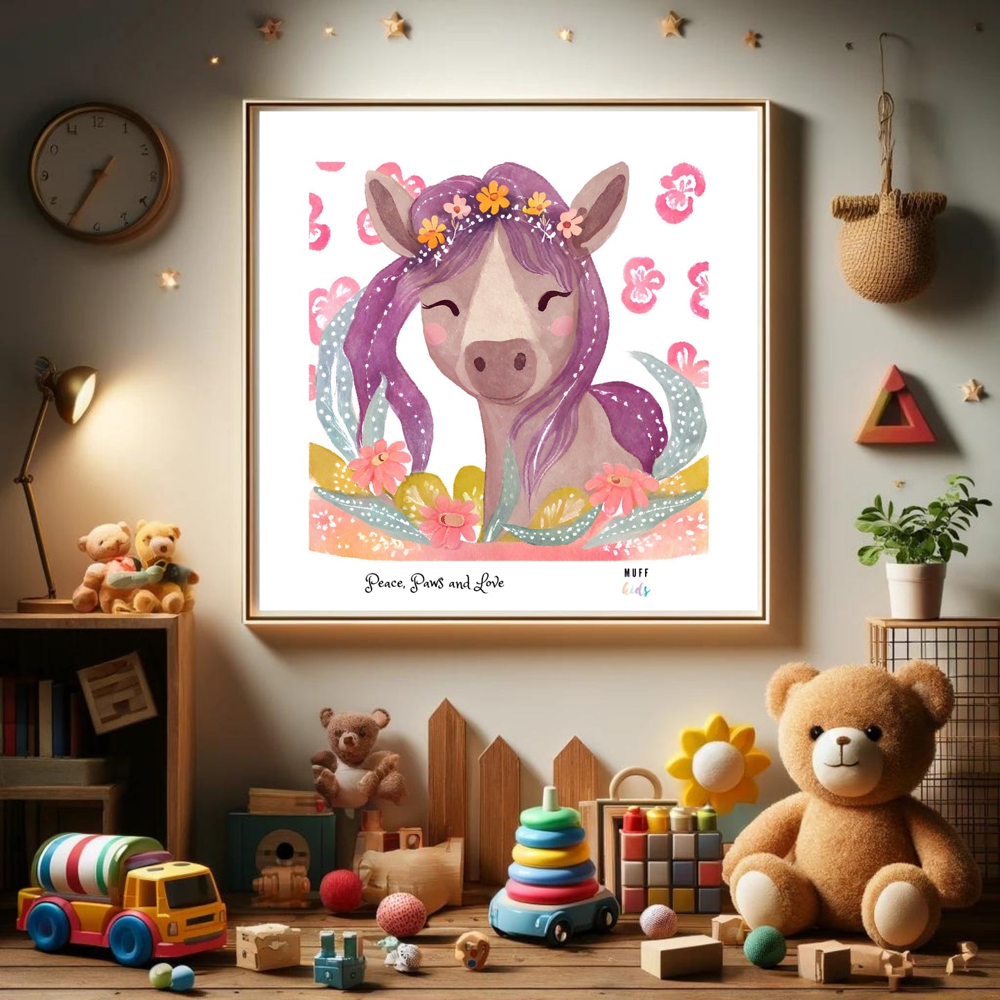 Peace, Paws and Love Horse No:2 Art Print Poster For Kids