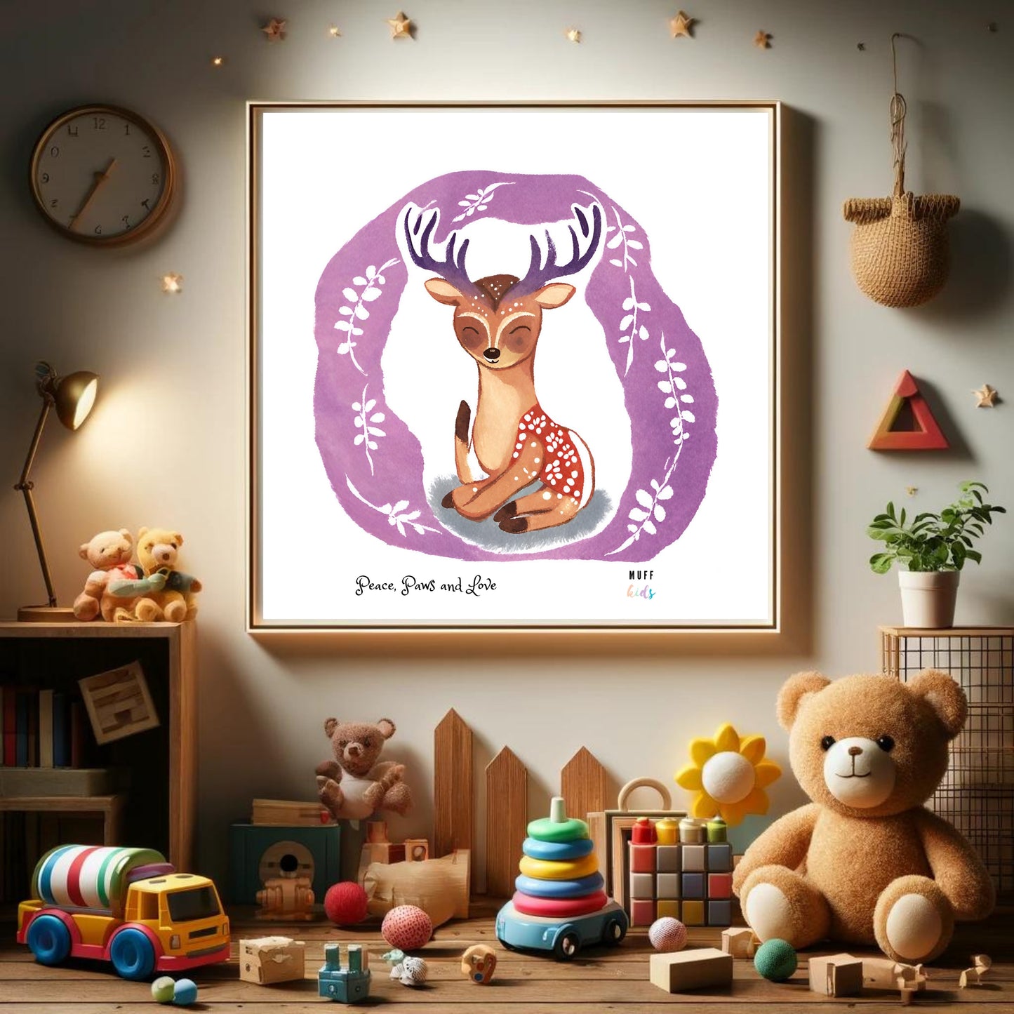 Peace, Paws and Love Deer No:1 Art Print Poster For Kids