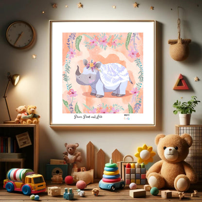 Peace, Paws and Love Hippo No:1 Art Print Poster For Kids