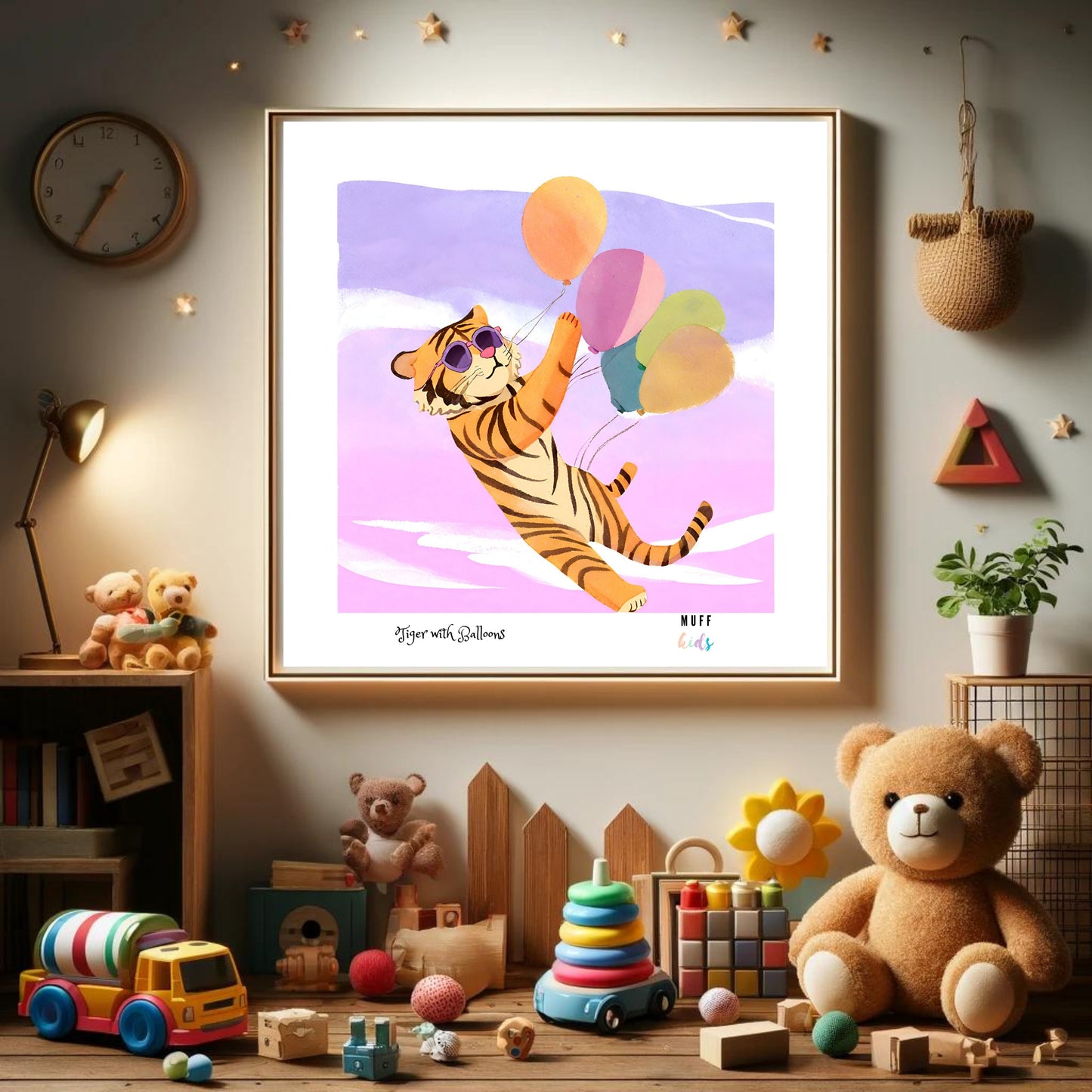 Animals With Balloons Art Print Tasarım Çocuk Odası Posteri