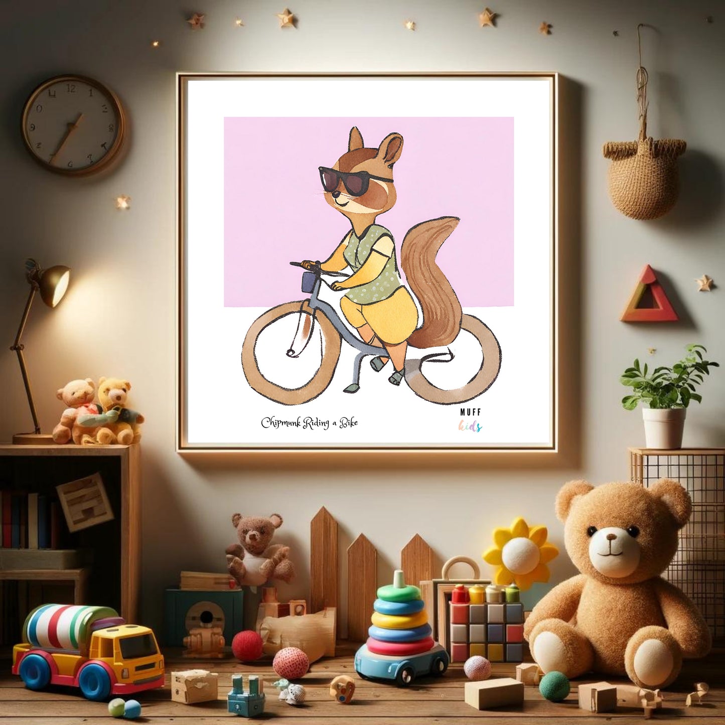 Kids Art Print Design Chipmunk Ride a Bike No.2 Poster For Kids