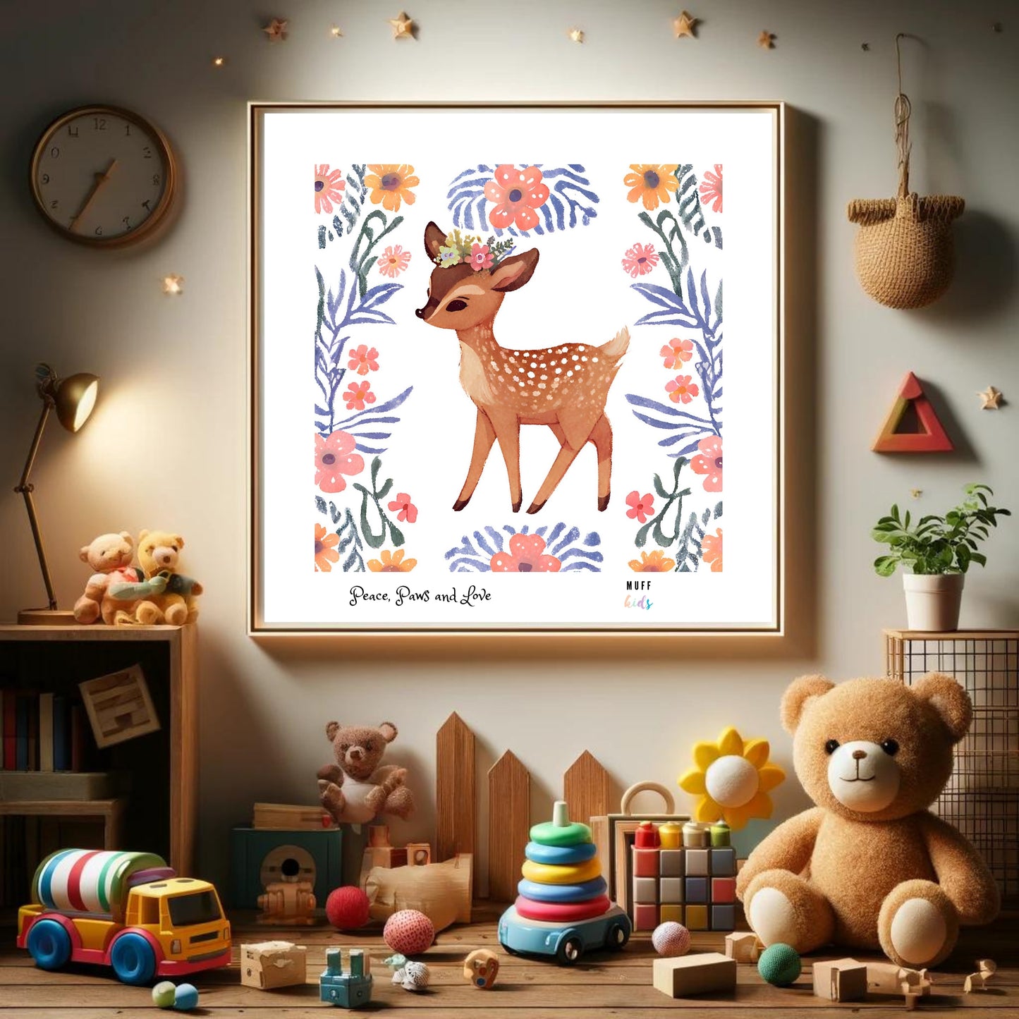 Peace, Paws and Love Deer No:4 Art Print Poster For Kids