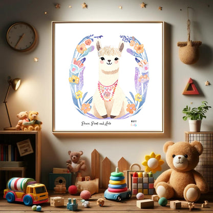 Peace, Paws and Love Llama No:1 Art Print Poster For Kids