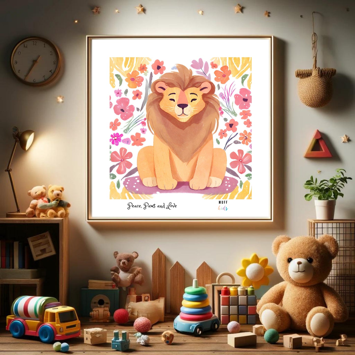 Peace, Paws and Love Lion No:1 Art Print Poster For Kids