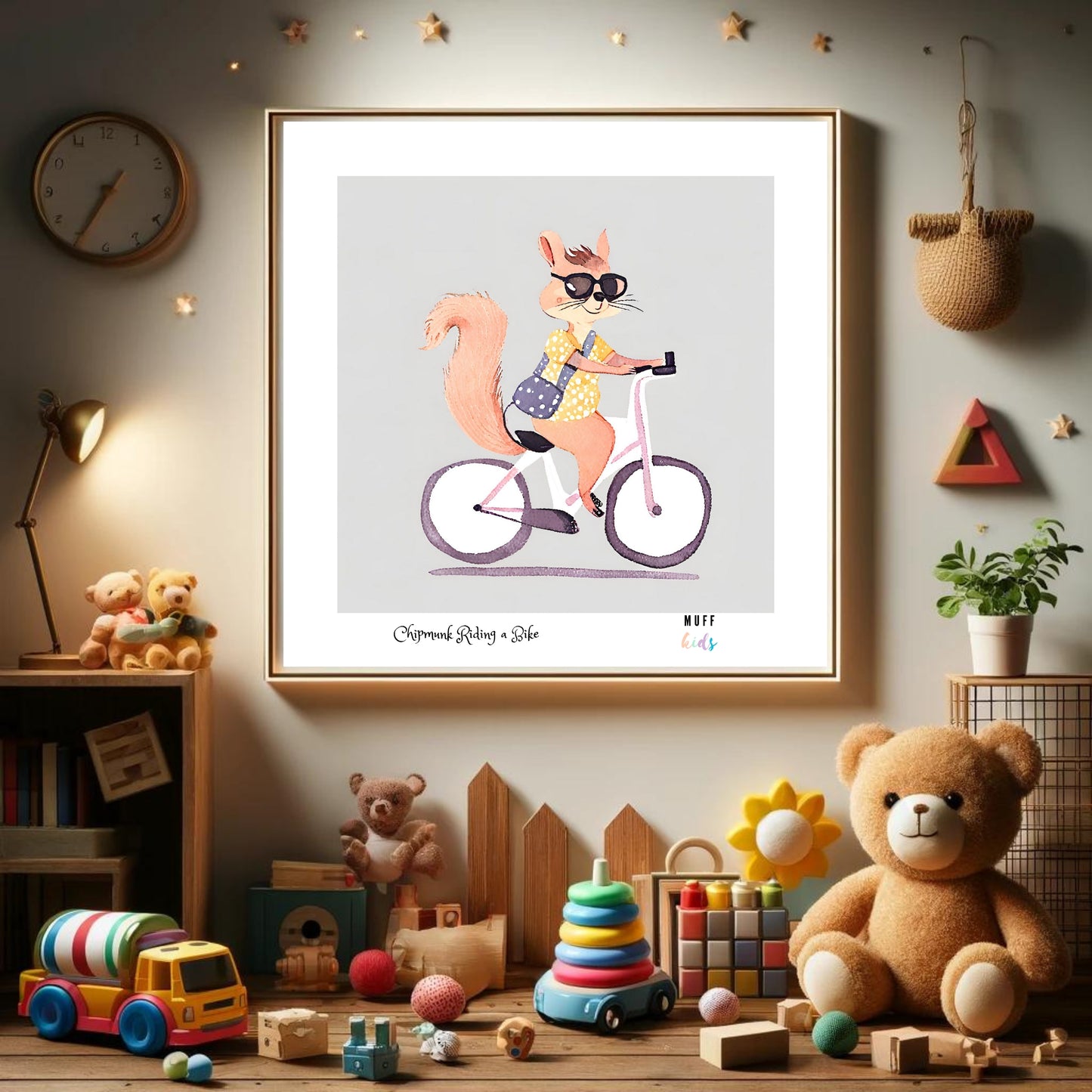 Kids Art Print Design Chipmunk Ride a Bike No.1 Poster For Kids