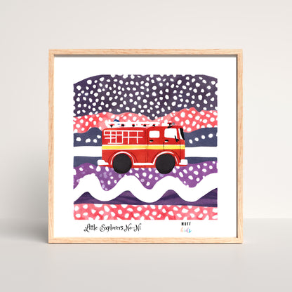 Little Explorers' Fire Fighters Art Print Poster For Kids