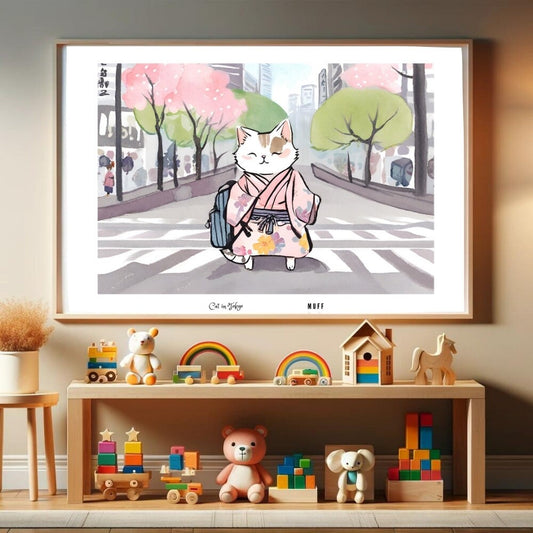 Art for Kids Animal Adventures: Cat in Tokyo | Printable Kids Art | Educational Art Print | Digital Art Design for Kids | Instant Download